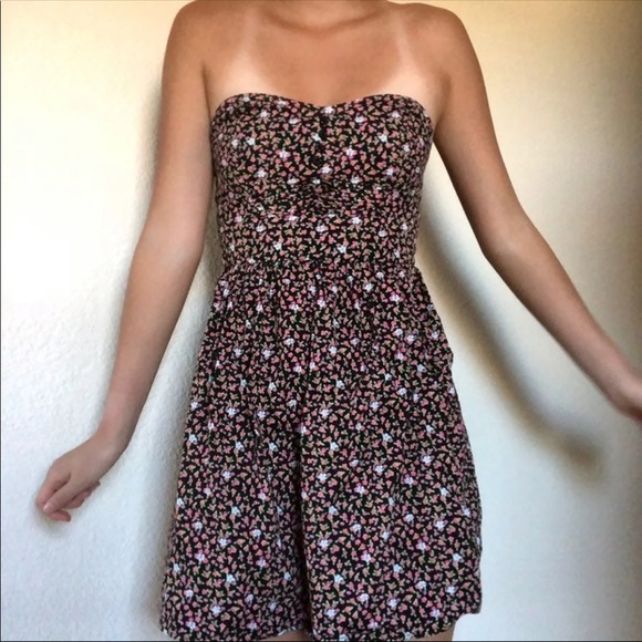 NWOT Black and Floral Strapless Dress S - Picture 15 of 16